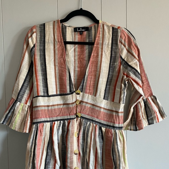 Lulu’s Cream Multi Striped Button-Front Dress - Picture 4 of 7